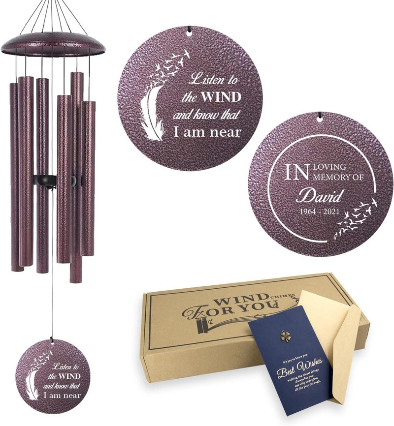 ASTARIN 36" Large Deep Tone Personalized Sympathy Wind Chimes, Memorial Wind Chime for Loss of Mother Father Loved One, Angel's Feather Bereavement Gifts Decor Outdoor Patio Garden(Produced in USA) - Image 1